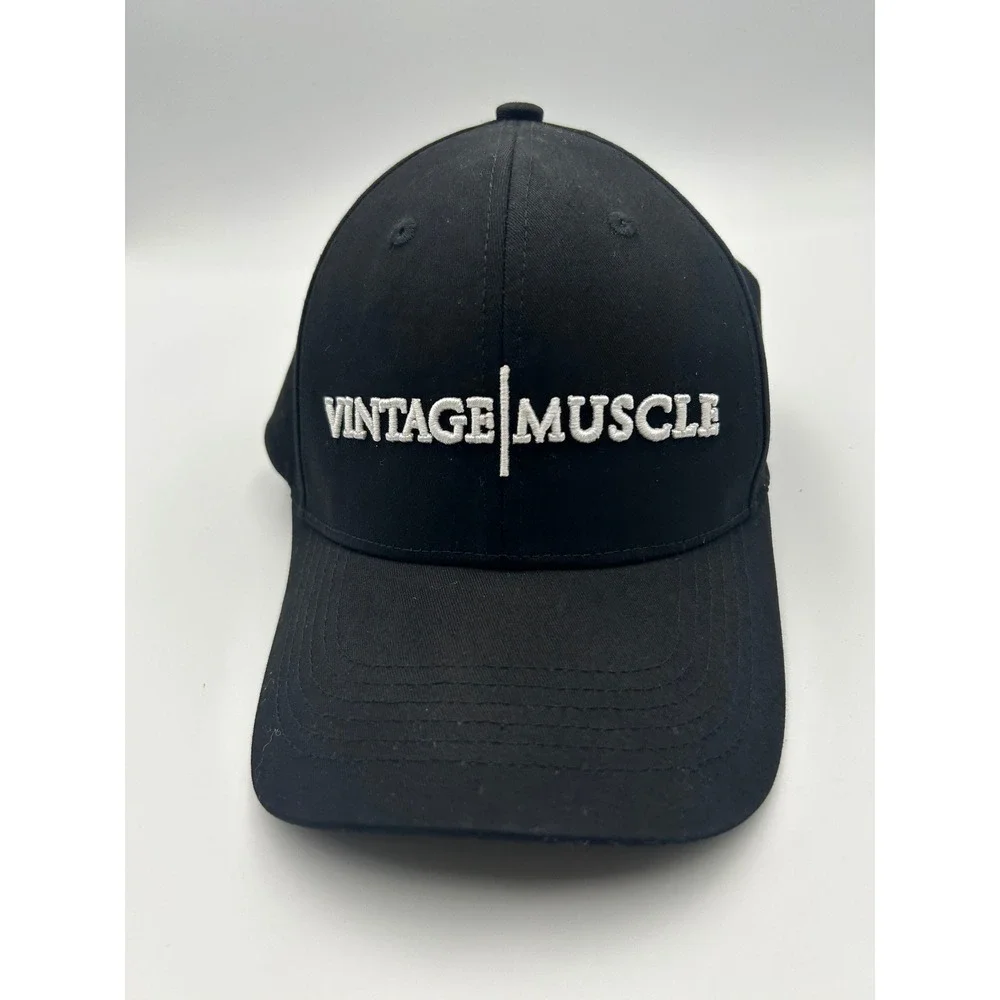Vintage Muscle Black Snapback Hat Flexfit Baseball Cap White‎ Embroidered Logo